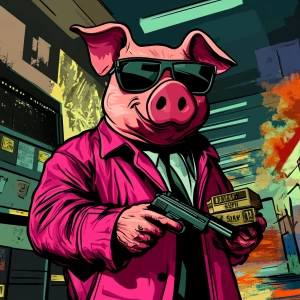 Moonpig, robs a bank, in the style of a Grand Theft Auto loading...