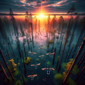 shooting hour, as the sun rises and mallards are raining in, bre...