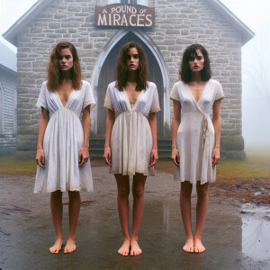 Create a color film photograph from 1962 of three beautiful 19-y...