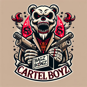 Design a logo with a stylized cartoon bear influenced by horror...