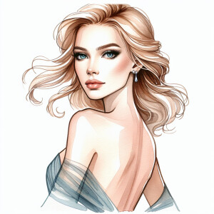 Create a full-length portrait of a woman with flowing blonde hai...