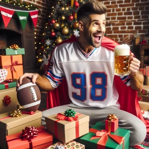 Toys on Christmas morning! A man Caucasian with a super short ha...