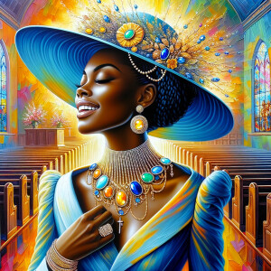 A spiritually enriching illustration portrays an African America...