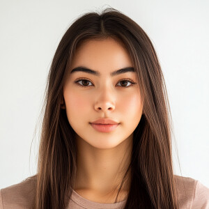 Portrait of a cute 19-year-old woman with a clean face, a blend...