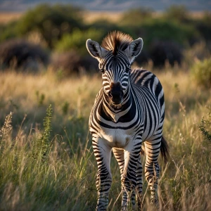 An adorable newborn baby zebra with fuzzy black and white stripe...