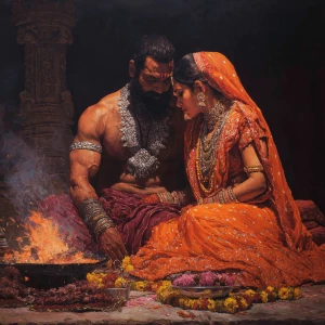Hyperrealistic painting.a beefy muscular sweaty criminal gujarat...