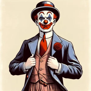 Generate a norman Rockwell style illustration of a clown dress i...