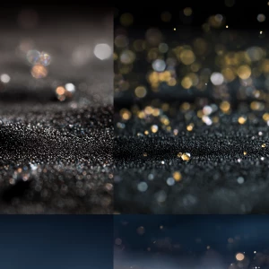 A minimalist Japanese scene with tiny glowing crystals scattered...