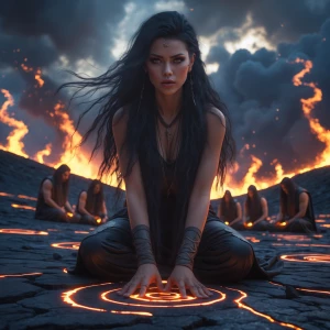 Ultra-realistic cinematic portrait of Laeria, a striking young w...