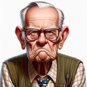 caricature of a 95 year old angry American grandpa posing for th...