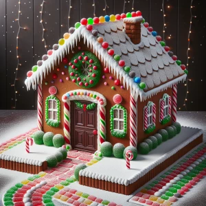 Create an image of an intricate gingerbread house adorned with C...