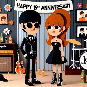 ‘Happy 19th Anniversary!’ Written
A 60s mod vibe with a tan male...