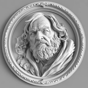 Design a grayscale 3D bas-relief of Ebenezer Scrooge , featuring...