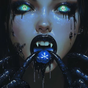 A hyper-realistic gothic digital painting of a vampire woman. He...