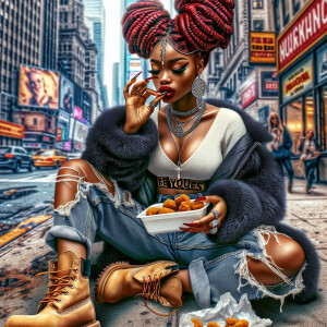 ink wash: City Sidewalk landscape, a Beautiful African American...