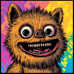 Stylized character portrait of a mischievous designer toy creat...