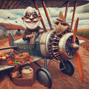 Funny and crazy caricature of a 95 year old American grandpa si...