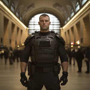 Create a photorealistic body portrait of Ben Rhodes, a seasoned...