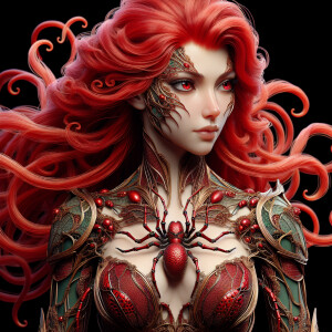 Red hair, Arachne, red eyes,armor