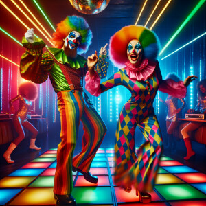 Disco clowns Dancing in a Disco club