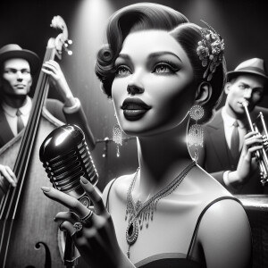 An ultra realistic, black and white portrait of a 1920s jazz clu...