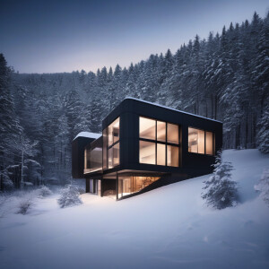 House in the middle of snowy forest