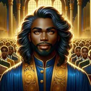 Illustrate an inspiring African-American Jesus crust with a dign...