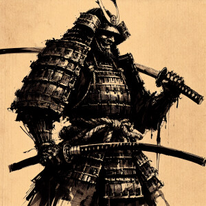 A black samurai showcasing a powerful stance