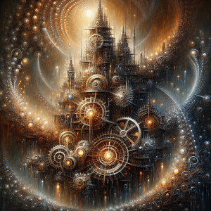 A wondrous blend of intricate gears and shimmering nanobots crea...