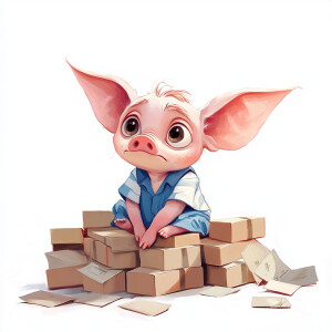 Create an image of a small, timid character inspired by a piglet...