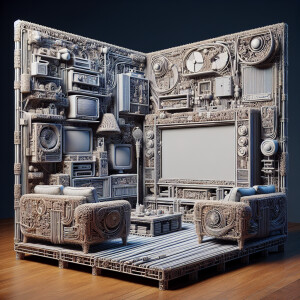 Create an image of a living room where everything, including a t...