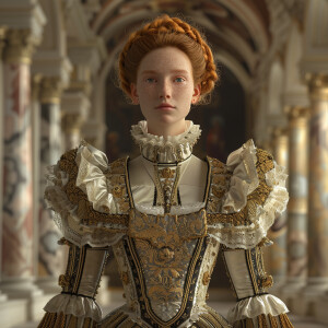 Create a photorealistic image of a light ginger-haired model wal...