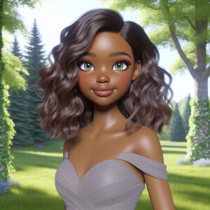 3D image of a LIGHT SKIN young African American girl whose stand...
