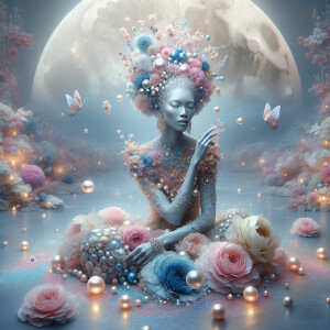 "Create an image of a majestic light skin Hawaiian woman whose f...