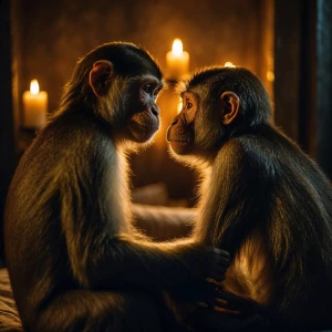 Describe us as a sensual couple in a warm, candlelit room, surro...