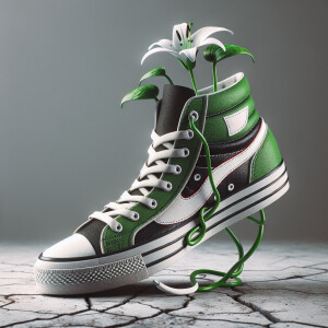 Create a 3D illustration featuring a GREEN, black, and white AIR...