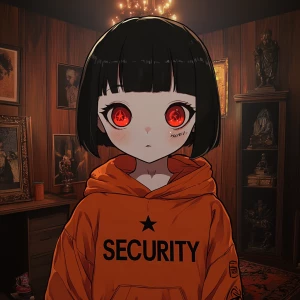 Create an image of a young anime-style character with short blac...