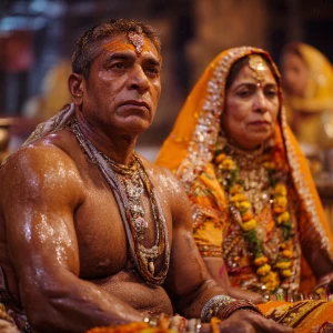 Hyperrealism photorealism.a beefy muscular sweaty criminal gujar...