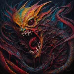 A ghastly helical hunter, twisted tendrils of flesh and bone ent...