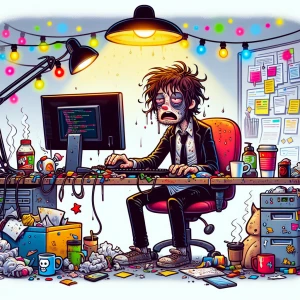 a programmer who is tired of work with one PC. Colorfully.