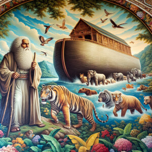 A close-up and detailed wall painting focusing on Noah, depicted...
