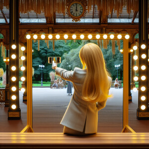 Maximalism，Park Pavilion，Wear clean and tidy clothes，Woman wi...