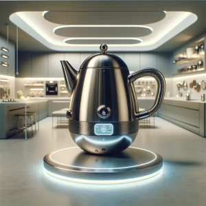 Design a sleek, modern teapot with advanced technology features...