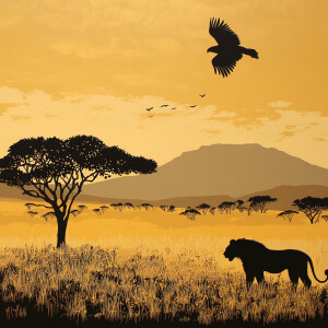 Create an image of an African savannah, capturing the vastness o...
