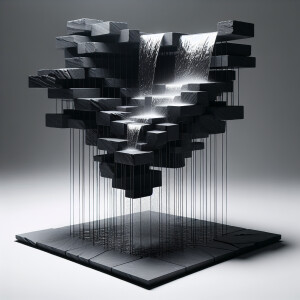 floating fountain waterfall made of black slate stone segments c...