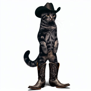 Draw a black and gray tabby cat in a standing position on its hi...