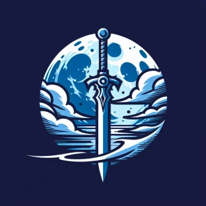 MOONLIGHT BLADE, a logo for RPG Game where everyone coulld explore open world, the logo should be dominant in blue color, incorporating flawless style