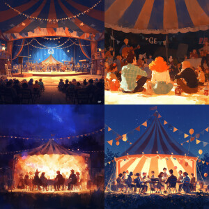 People are sitting in the circus tent waiting for the performanc...
