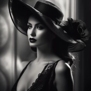 Create an image of a femme fatale, depicted as a captivating wom...