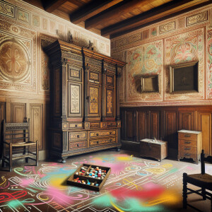 Create an image of a vintage interior scene, filled with beautif...